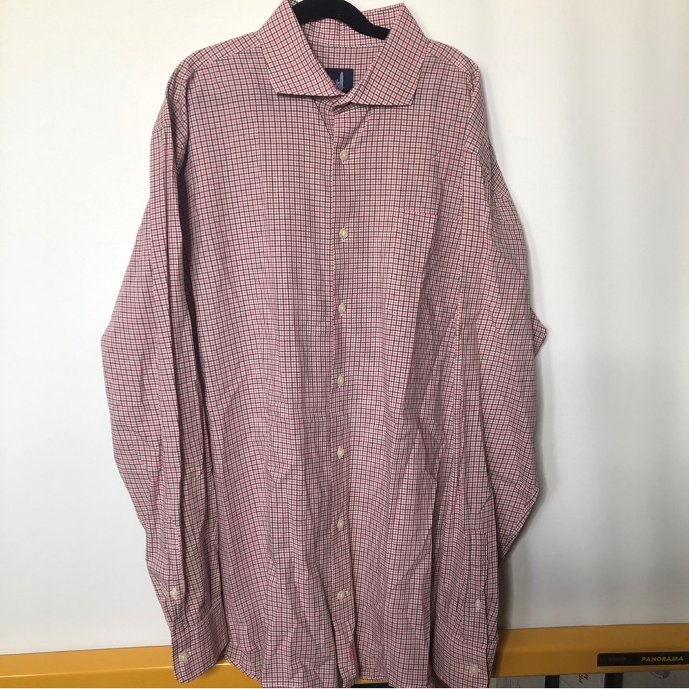 Johnnie-O mens button up‎ long sleeve pink gingham plaid dress shirt large